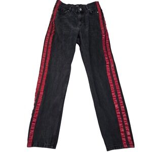 BDG UO Mom Jeans‎ 27 High Rise Tapered Black Red Vinyl Side Stripe 27x29 90s Y2K